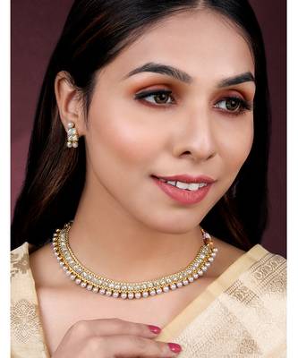 White necklace stud earrings set ethnic fashion jewellery for women 1