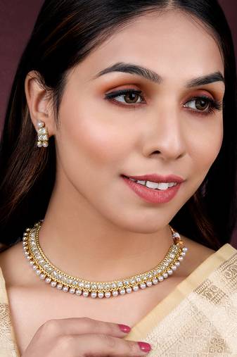White necklace stud earrings set ethnic fashion jewellery for women