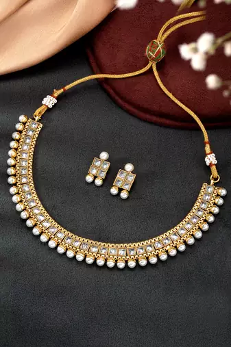 White necklace stud earrings set ethnic fashion jewellery for women