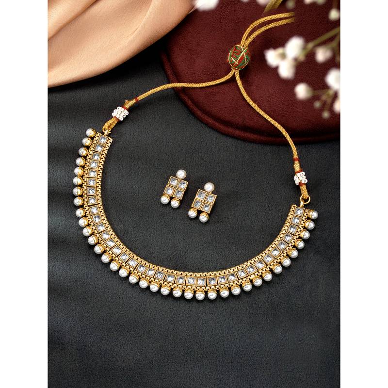 White necklace stud earrings set ethnic fashion jewellery for women