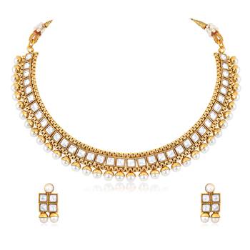 White necklace stud earrings set ethnic fashion jewellery for women 3