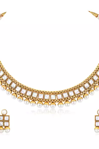 White necklace stud earrings set ethnic fashion jewellery for women