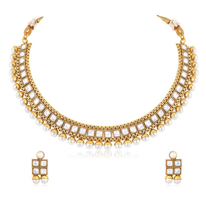 White necklace stud earrings set ethnic fashion jewellery for women
