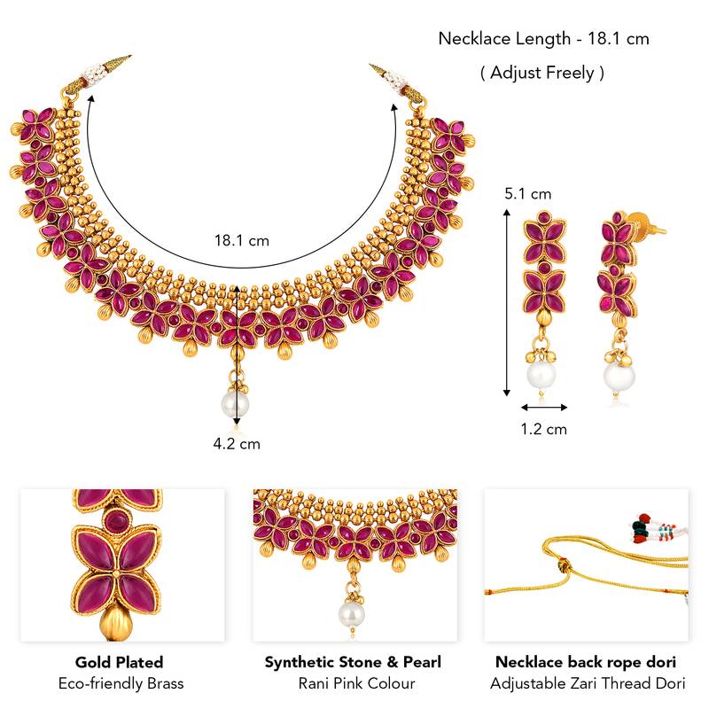 Rani pink necklace drop earrings set ethnic fashion jewellery for women