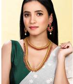 Rani pink short long necklace with dangle earrings south indian jewellery set for women