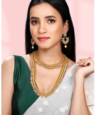 White long necklace with choker earrings set ethnic jewellery gift for women 1
