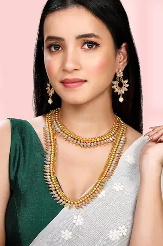 White long necklace with choker earrings set ethnic jewellery gift for women