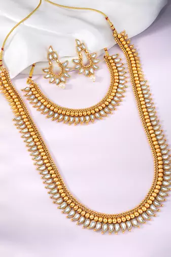 White long necklace with choker earrings set ethnic jewellery gift for women