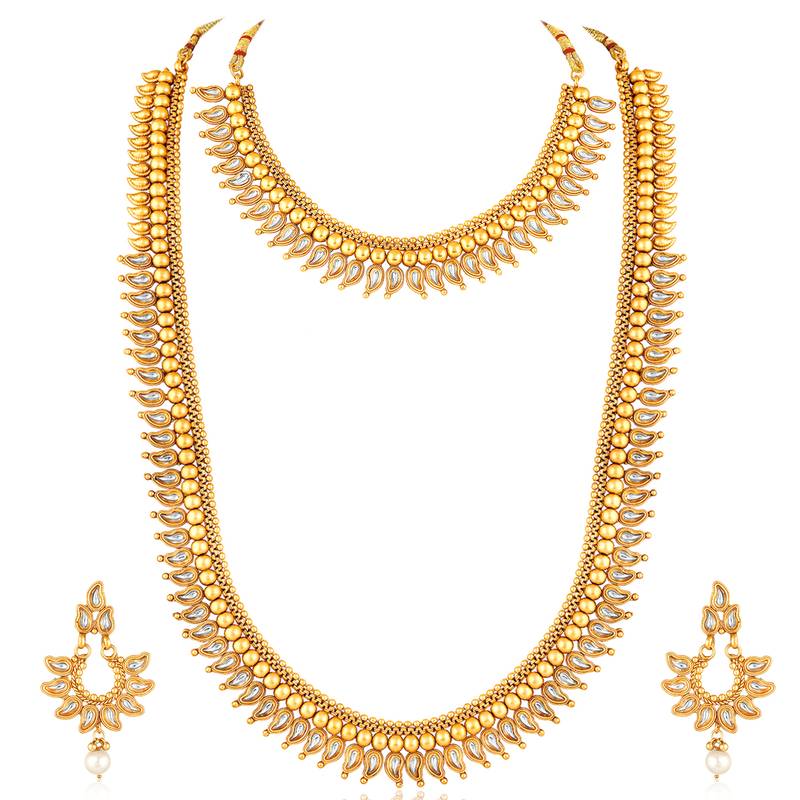 White long necklace with choker earrings set ethnic jewellery gift for women