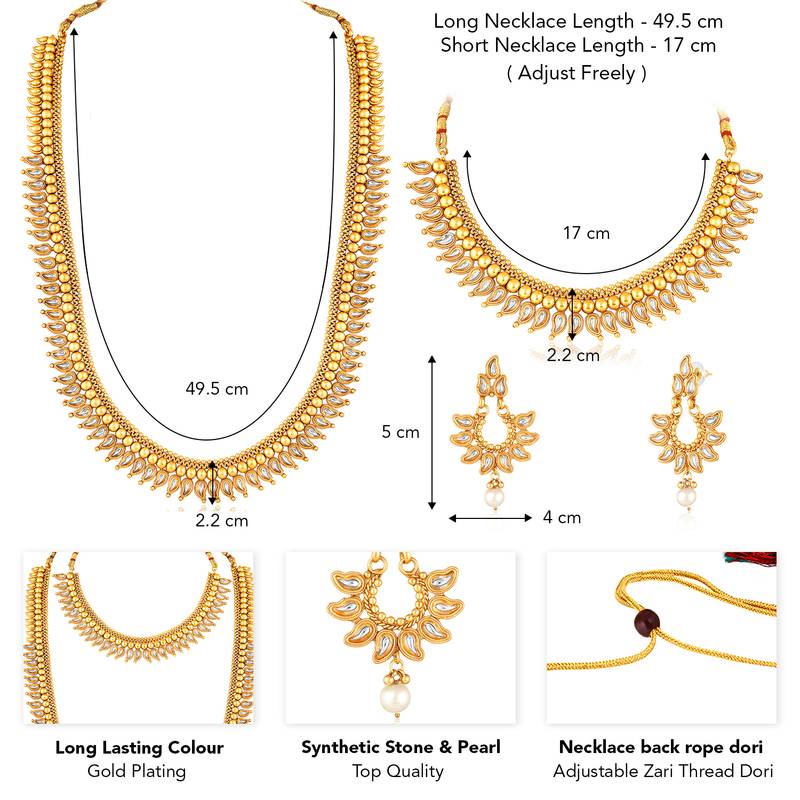 White long necklace with choker earrings set ethnic jewellery gift for women