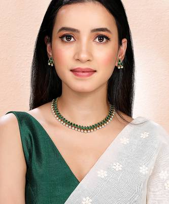 Green necklace earrings set ethnic jewellery gift for women 1