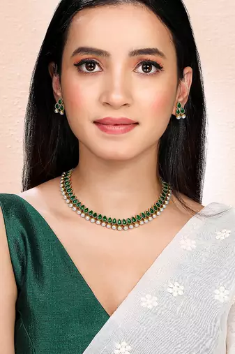 Green necklace earrings set ethnic jewellery gift for women