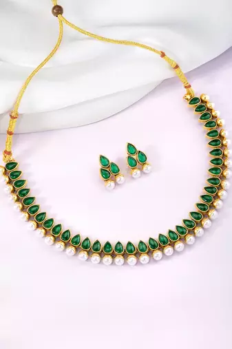 Green necklace earrings set ethnic jewellery gift for women