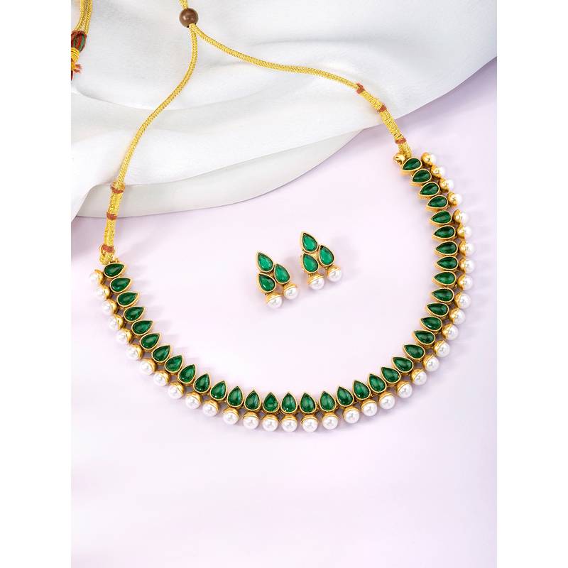 Green necklace earrings set ethnic jewellery gift for women