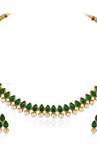 Green necklace earrings set ethnic jewellery gift for women