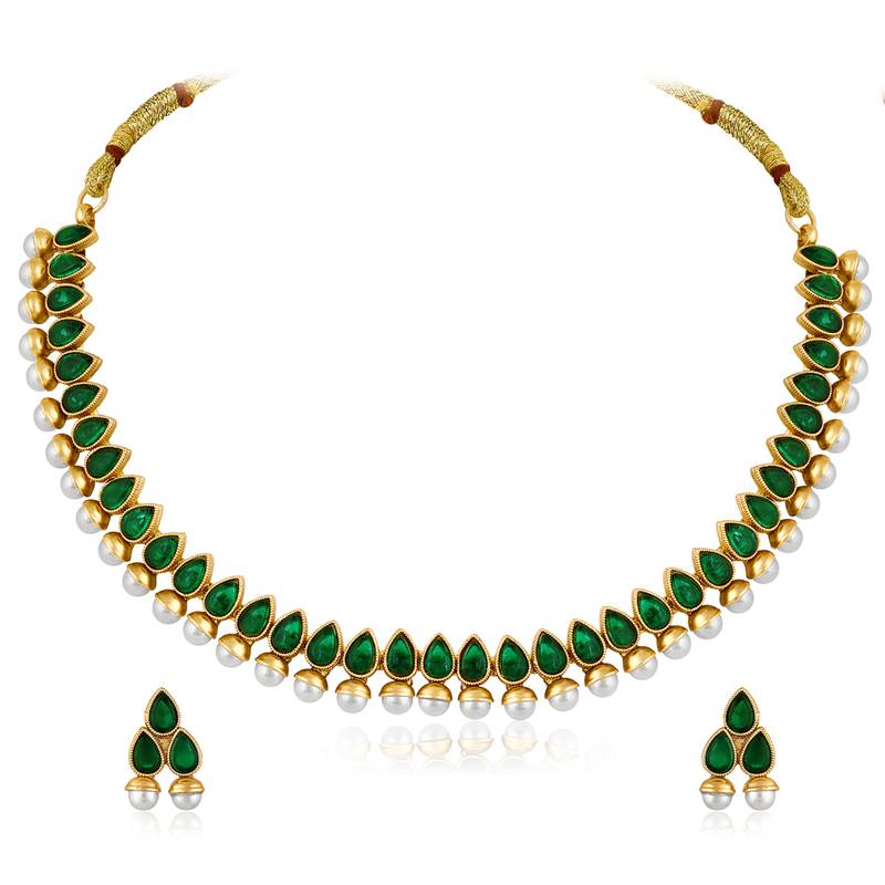 Green necklace earrings set ethnic jewellery gift for women