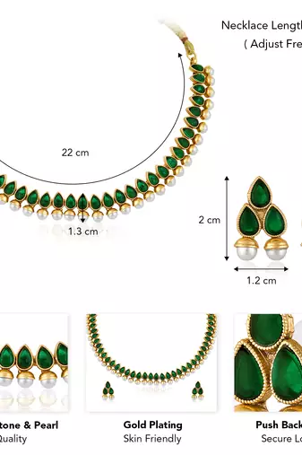 Green necklace earrings set ethnic jewellery gift for women