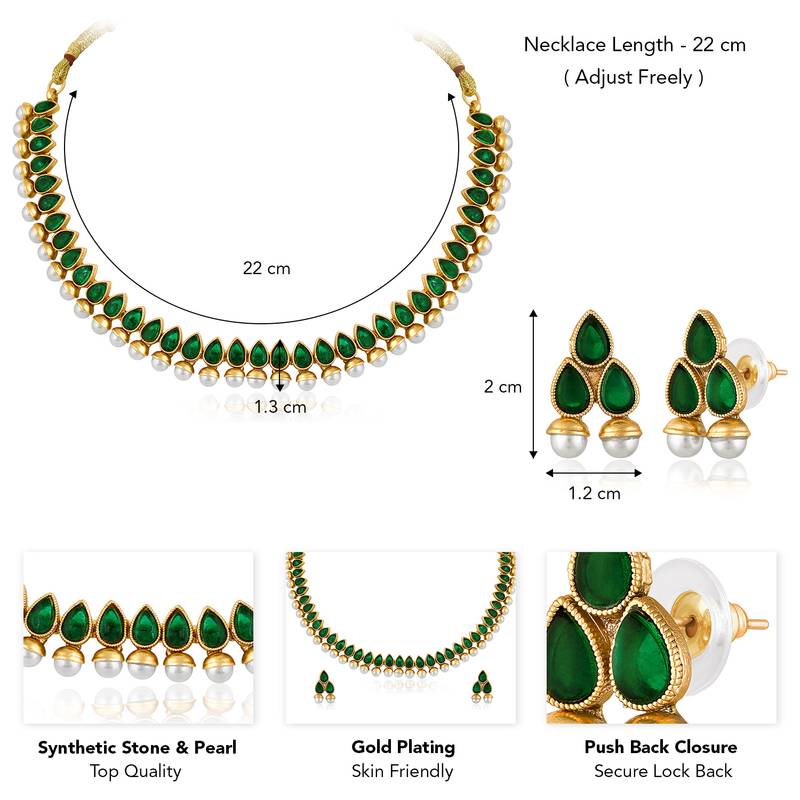 Green necklace earrings set ethnic jewellery gift for women