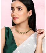 Green necklace stud earrings jewellery set for women