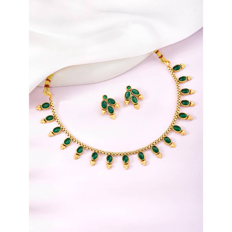 Green necklace stud earrings jewellery set for women
