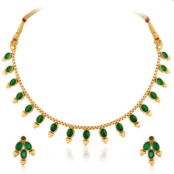 Green necklace stud earrings jewellery set for women 3