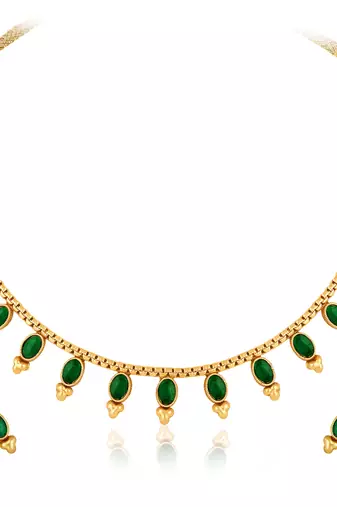 Green necklace stud earrings jewellery set for women