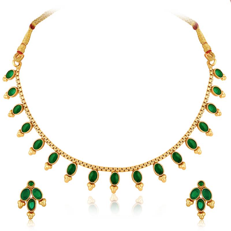 Green necklace stud earrings jewellery set for women
