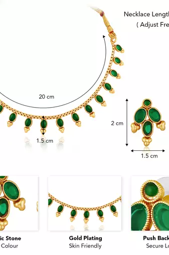 Green necklace stud earrings jewellery set for women