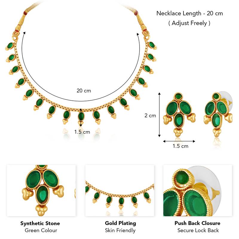 Green necklace stud earrings jewellery set for women