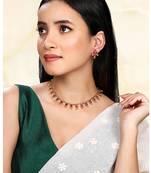 Rani pink necklace stud earrings jewellery set for women