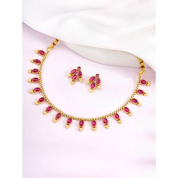 Rani pink necklace stud earrings jewellery set for women 2