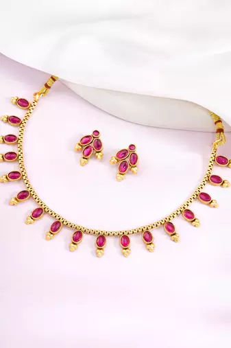 Rani pink necklace stud earrings jewellery set for women