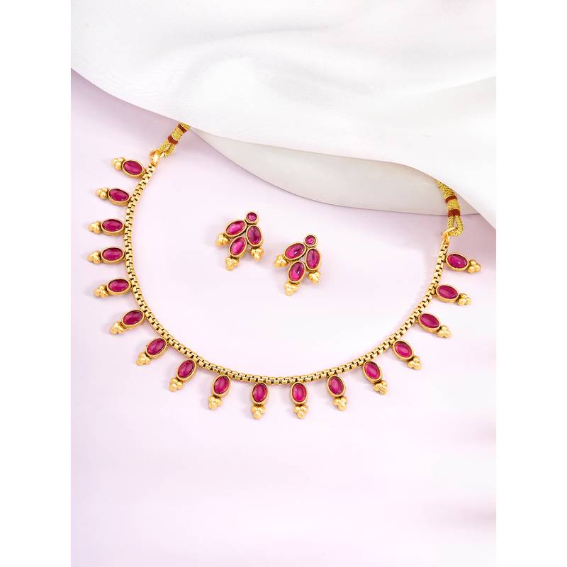 Rani pink necklace stud earrings jewellery set for women