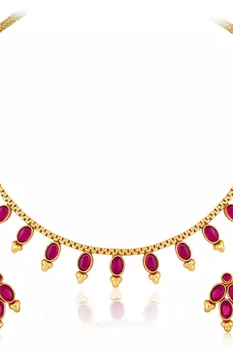 Rani pink necklace stud earrings jewellery set for women