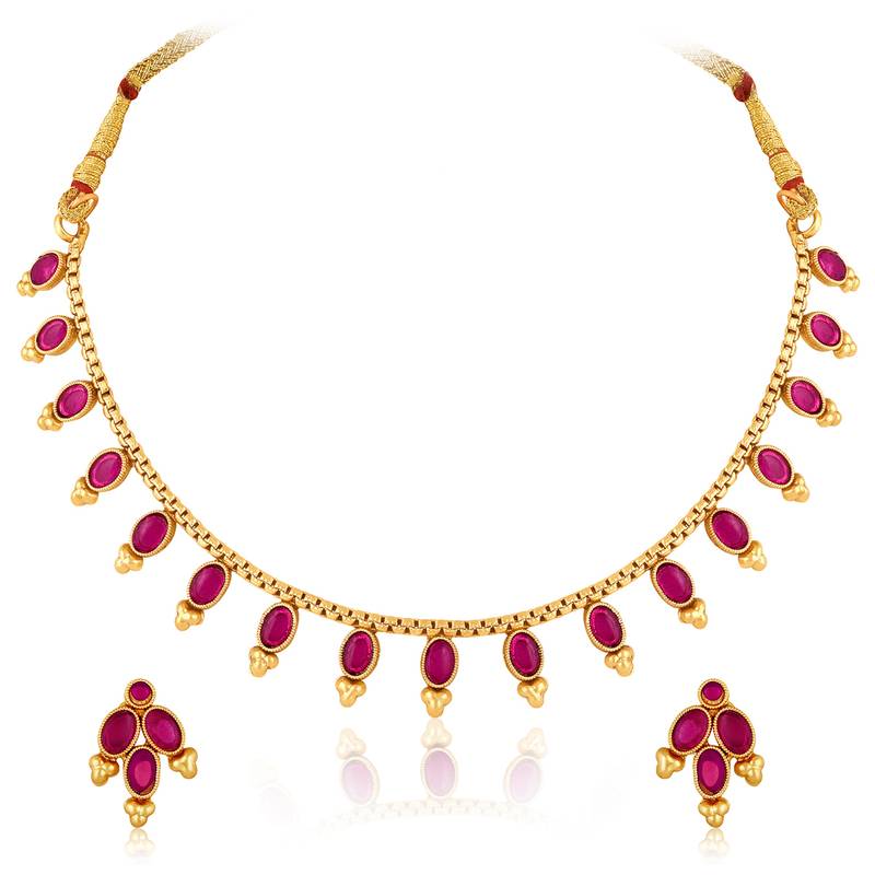 Rani pink necklace stud earrings jewellery set for women