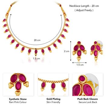 Rani pink necklace stud earrings jewellery set for women 4