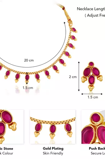 Rani pink necklace stud earrings jewellery set for women