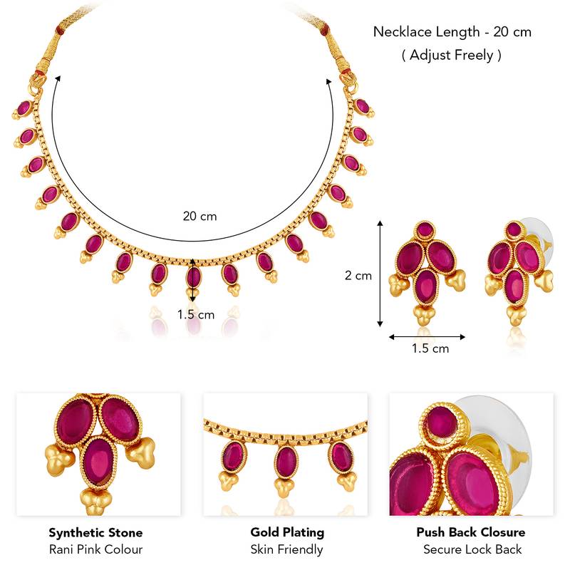 Rani pink necklace stud earrings jewellery set for women