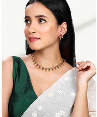 Rani pink green necklace earrings set ethnic jewellery gift for women 1