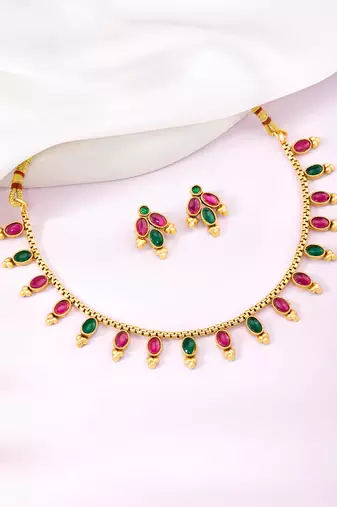 Rani pink green necklace earrings set ethnic jewellery gift for women
