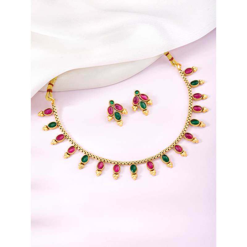 Rani pink green necklace earrings set ethnic jewellery gift for women