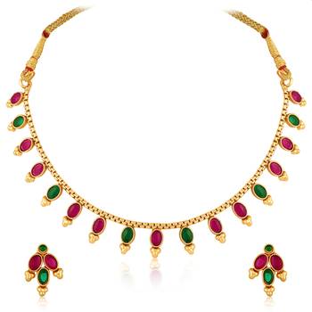 Rani pink green necklace earrings set ethnic jewellery gift for women 3