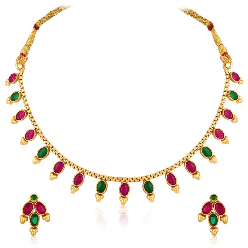 Rani pink green necklace earrings set ethnic jewellery gift for women