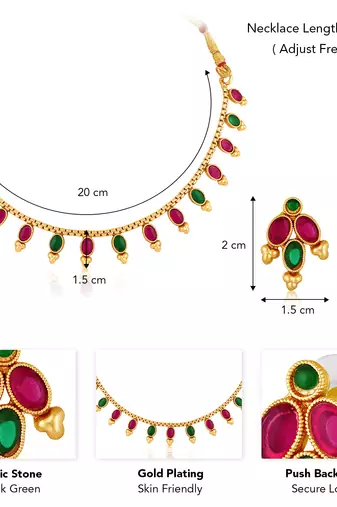 Rani pink green necklace earrings set ethnic jewellery gift for women