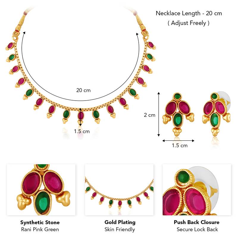Rani pink green necklace earrings set ethnic jewellery gift for women