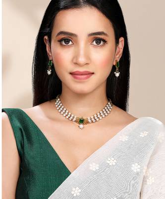 White green necklace earrings set ethnic jewellery gift for women 1