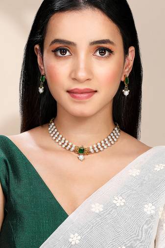 White green necklace earrings set ethnic jewellery gift for women