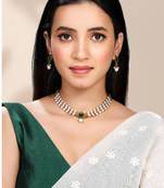 White green necklace earrings set ethnic jewellery gift for women
