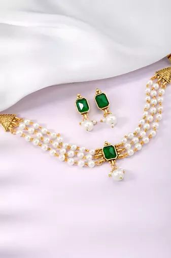 White green necklace earrings set ethnic jewellery gift for women