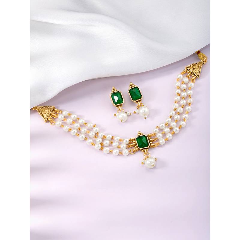 White green necklace earrings set ethnic jewellery gift for women